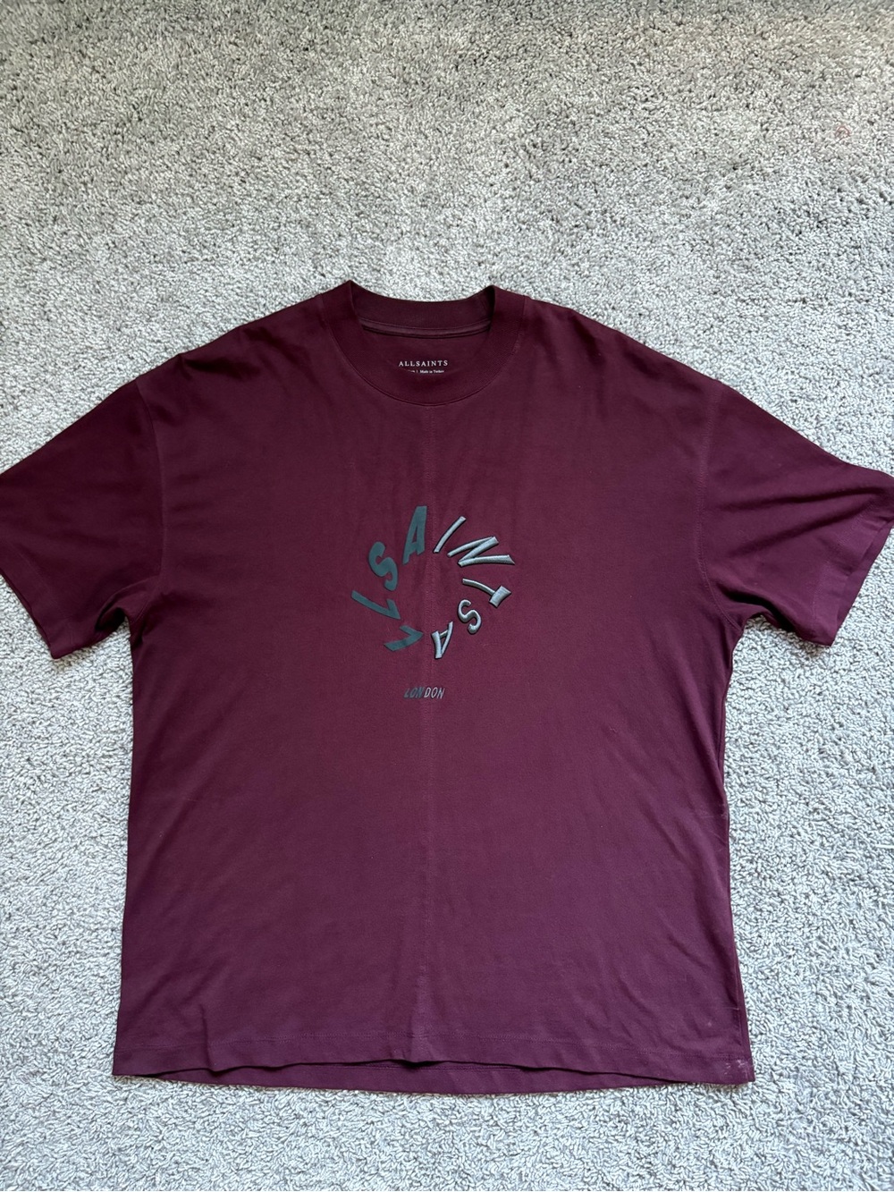 All Saints Men’s Burgundy Crewneck Graphic Tee